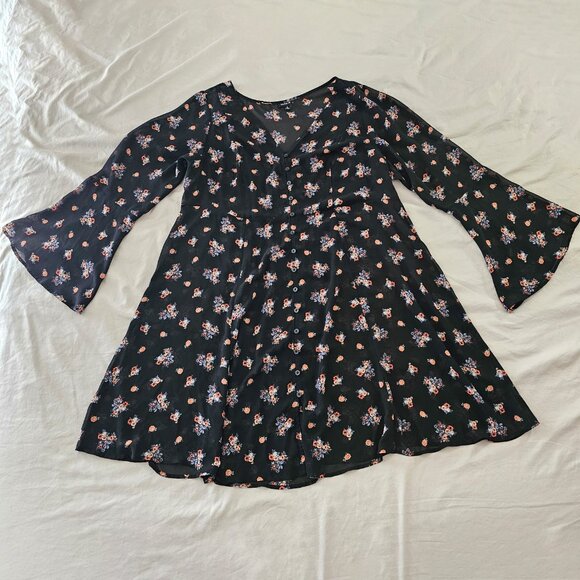 Torrid Plus Size Black Sheer Dress With Bell Sleeves - Picture 2 of 13